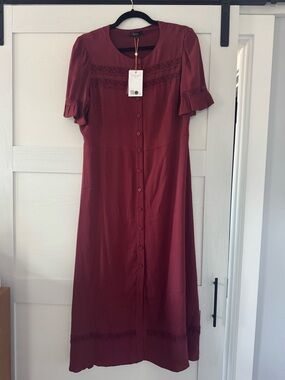 Quince Lightweight Crepe Lace Inset Midi Dress